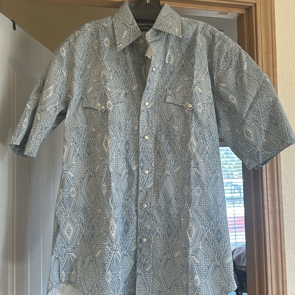 NWT Stetson men’s blue ghost Aztec print ss shirt small